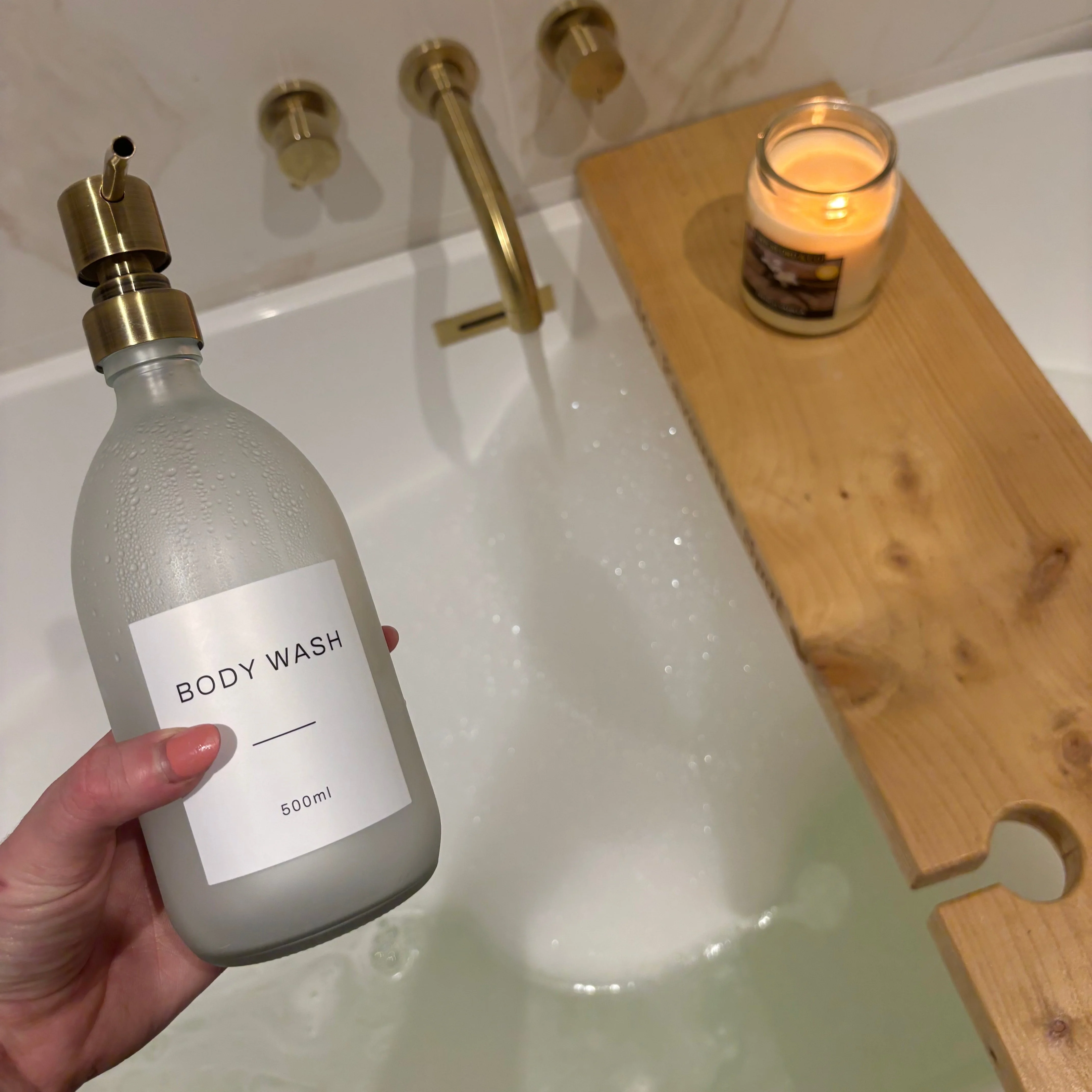 Body Wash, Shampoo & Conditioner Frosted White Glass Set - Image 4
