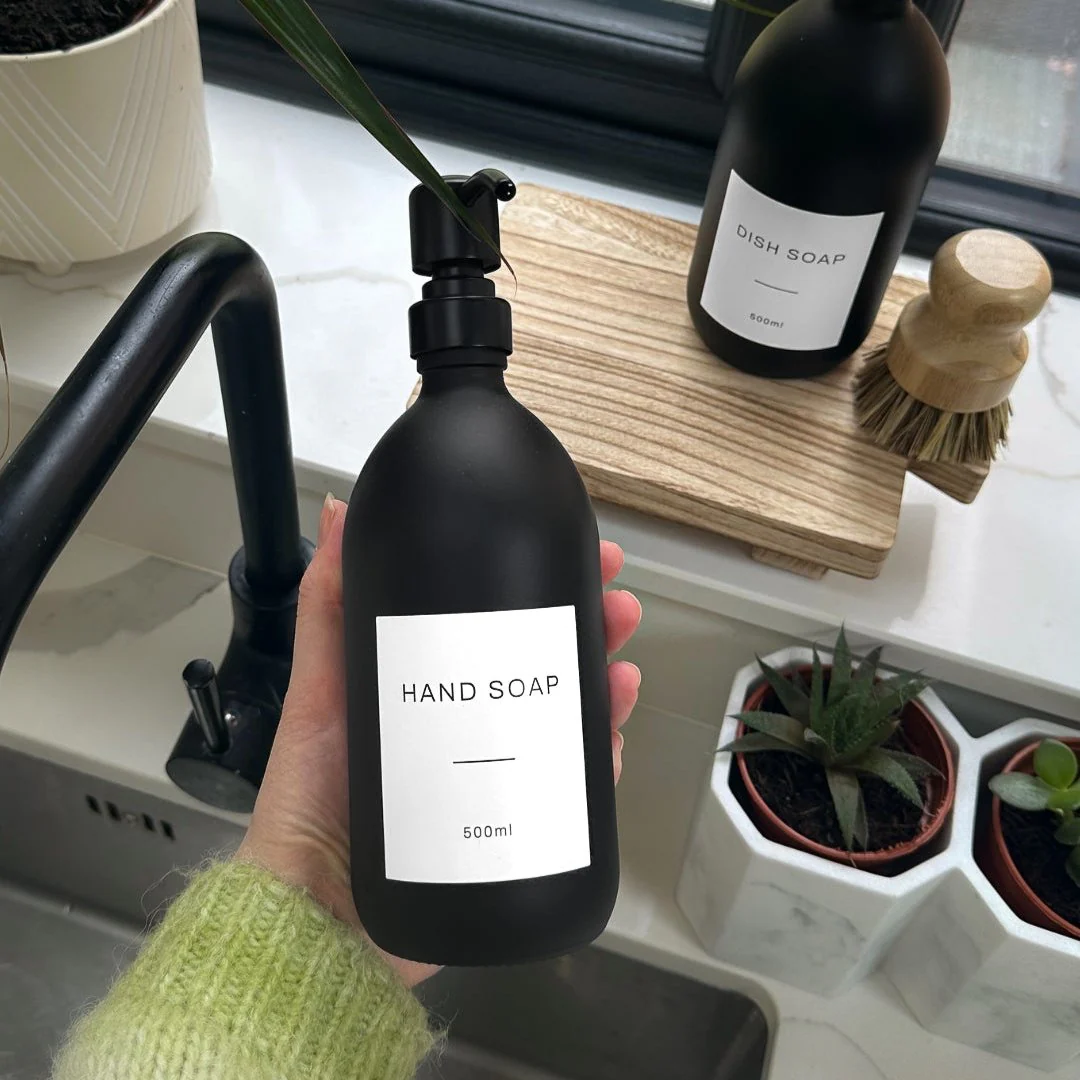 Hand Soap & Hand Cream Matte Black Glass Set - Image 3