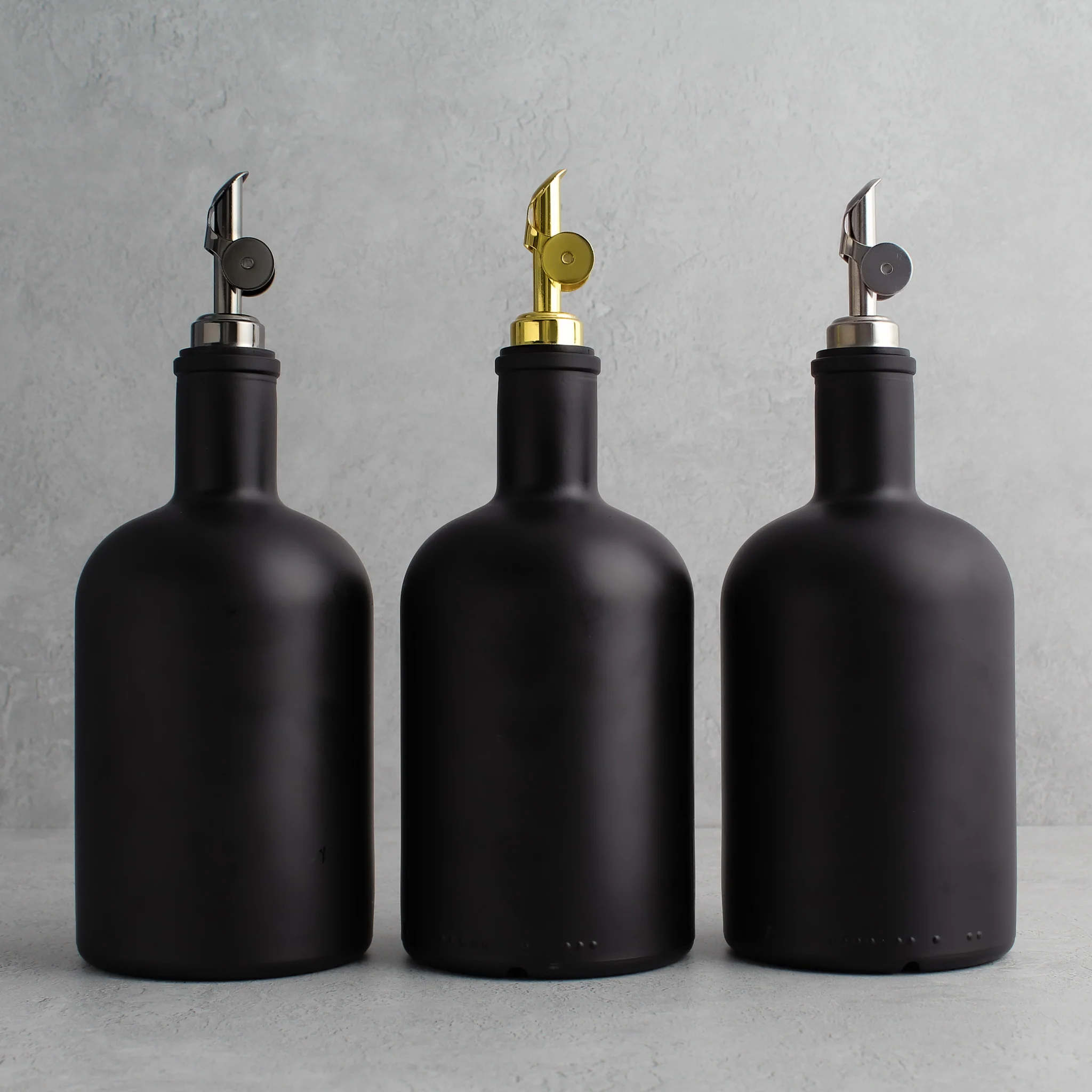Matte Black Glass Tall Neck Oil Bottle With Label - Image 11