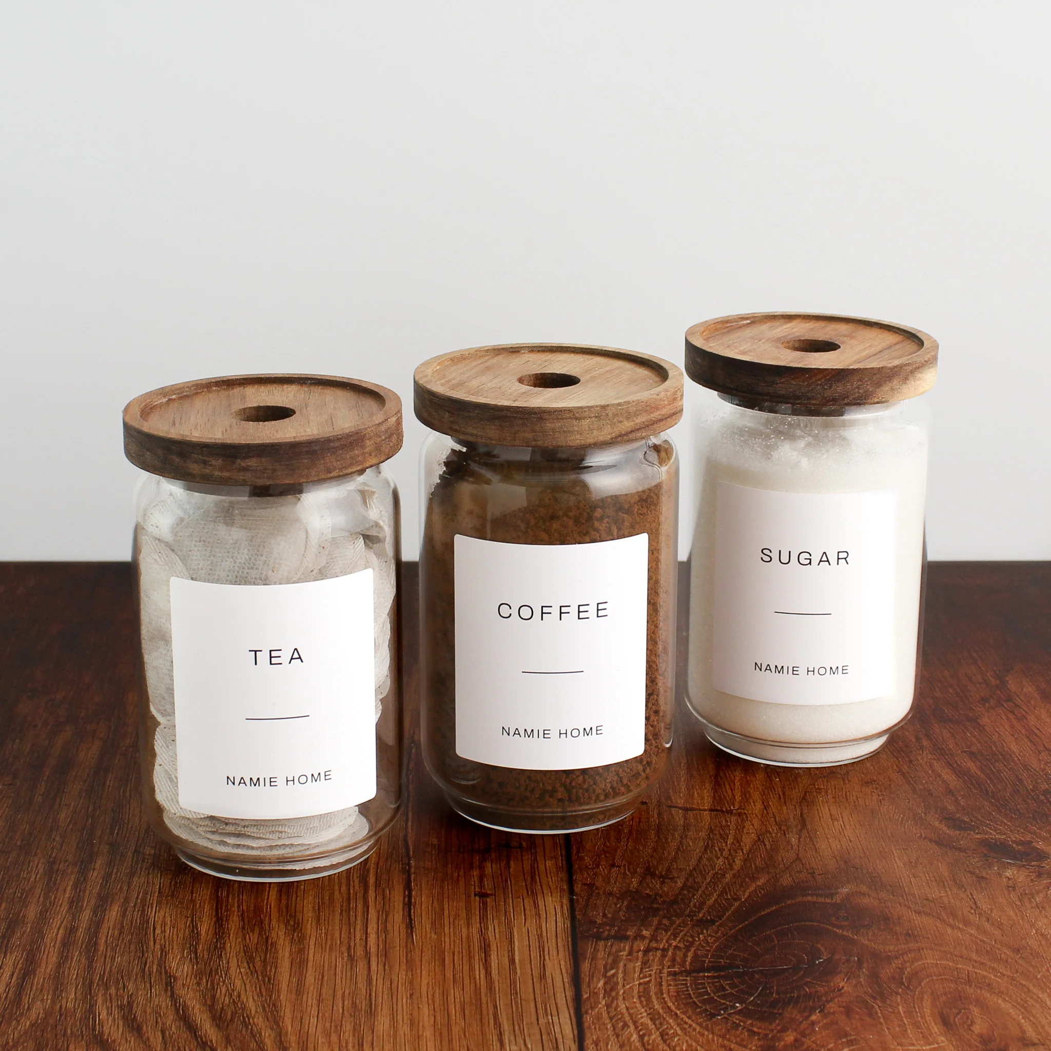 Tea Coffee Sugar Storage Jar Set With Acacia Lids - Image 19